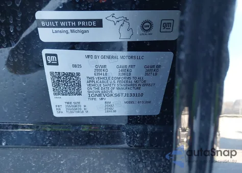 2026 Chevrolet Traverse Awd Lt из США, поврежденный, VIN 1GNEVGKS6TJ133110